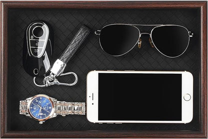 Wooden Valet Tray with Leather Base by Zosenley