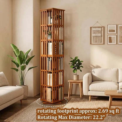 Lauxery 6-Tier Bamboo Rotating Bookshelf Tower, 74.8 in | Easy Assembly - Image 7