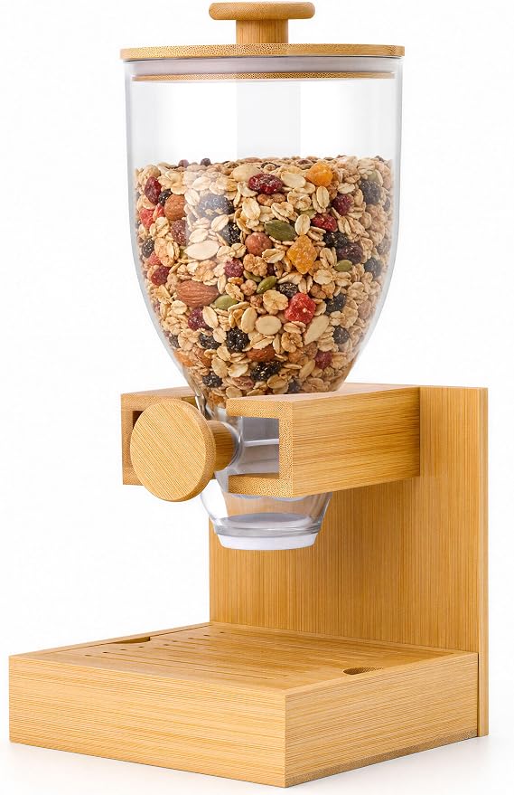 Bamboo Cereal Dispenser Countertop, 2L Airtight Cereal Containers Storage by adorabby