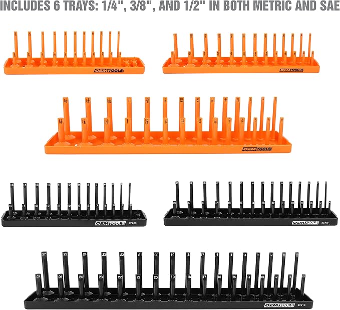 OEMTOOLS 22418 Magnetic Socket Organizer Set, 6-Piece Holder Set Includes 1/4" - Image 4