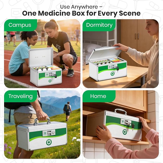 Medicine Lock Box with Keys, Small 10x6.9x6.9in, Aluminum Child-Safe Lock | - Image 8