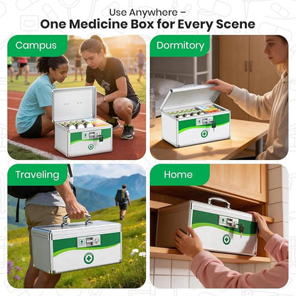 Medicine Lock Box with Keys, Small 10x6.9x6.9in, Aluminum Child-Safe Lock | - Image 8