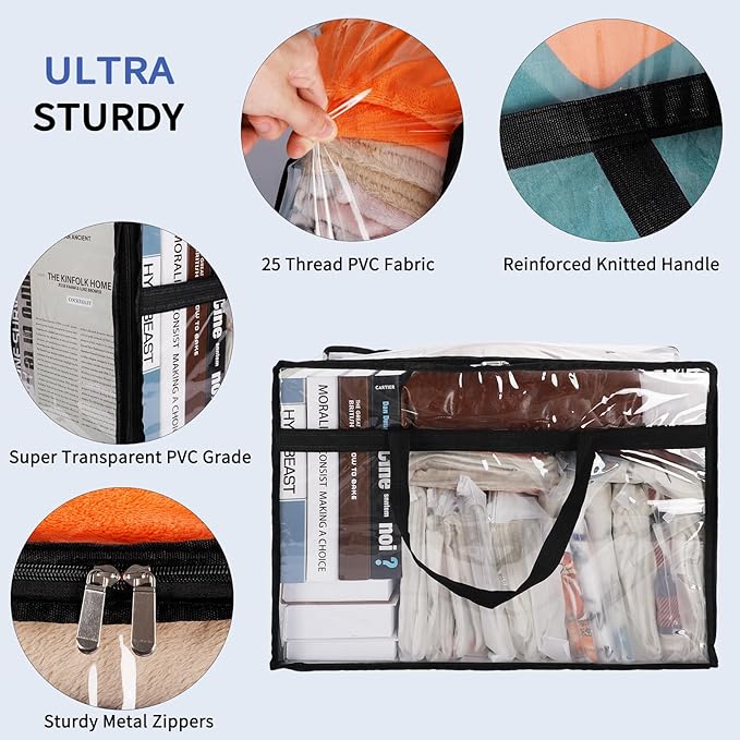 SGHUO Blanket Storage Bags 60L Extra Large Plastic Vinyl Clear Storage Bag - Image 4