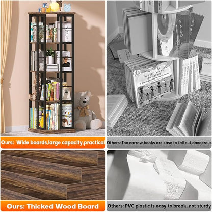 Aheaplus Rotating Bookshelf, Corner Bookshelf, 360 Display Wood Spinning - Image 7