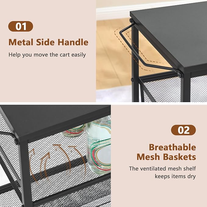 Hoctieon Rolling Storage Cart, 4-Tier Wide Panel Rolling Kitchen Storage Cart - Image 5
