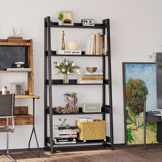 IRONCK Industrial Bookshelf 5-Tier 31.5 in Wide, Bookcase Ladder Shelf - Image 7
