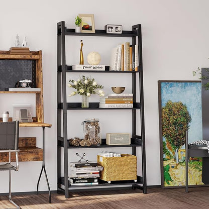 IRONCK Industrial Bookshelf 5-Tier 31.5 in Wide, Bookcase Ladder Shelf - Image 7