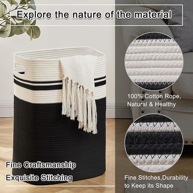 OIAHOMY Laundry Hamper-Laundry Basket, Tall Cotton Storage Basket - Image 3