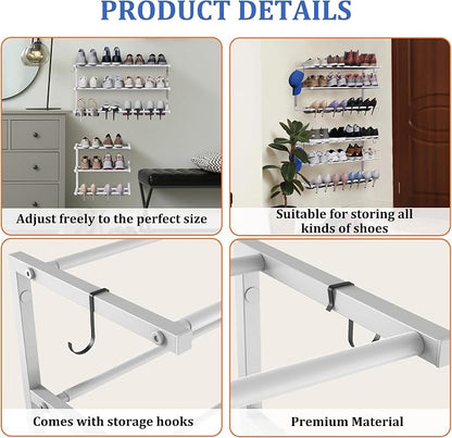 Wall Mounted Shoe Rack, 3 Tier Hanging Shoe Rack Holds 12 Pairs, Space Saving - Image 7