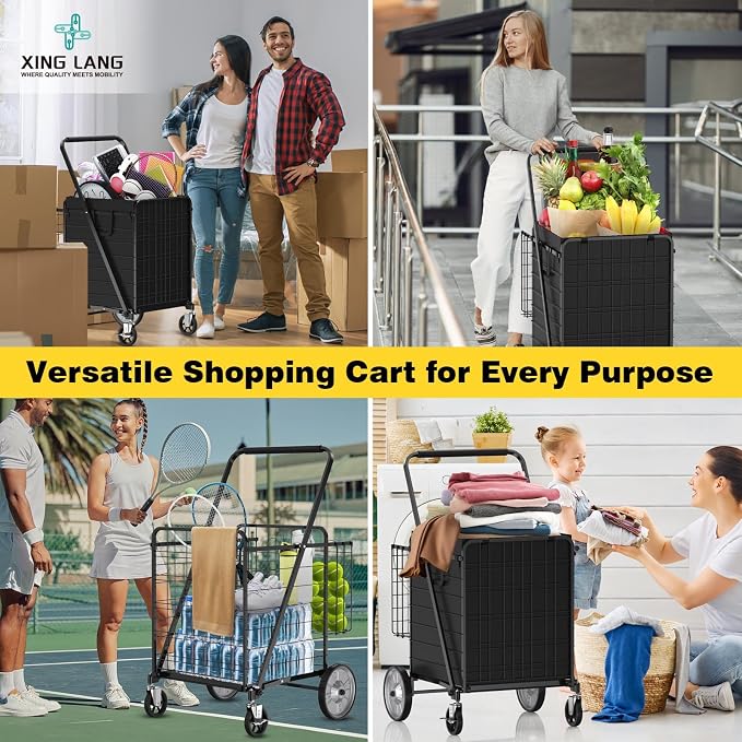 5.7 Cu Ft Folding Shopping Cart - 600 LB Capacity Grocery Cart - Heavy Duty - Image 9