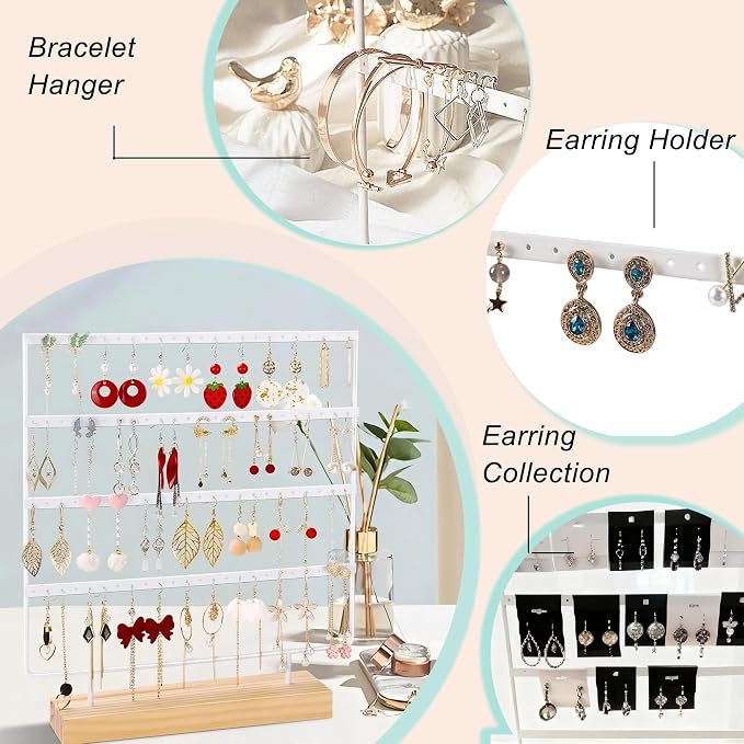 Earring Organizer Stand for Women, 4 Tier Tall Jewelry Holder Organizer Rack - Image 4