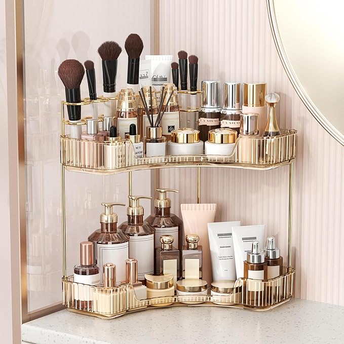 BEFSOP Corner Bathroom Counter Organizer, Upgraded 2-Tier Makeup Organizer by Homelifeassistant