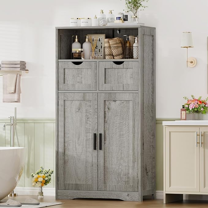 Iwell Storage Cabinet with 2 Drawers & 2 Adjustable Shelves, Kitchen Cabinet - Image 2