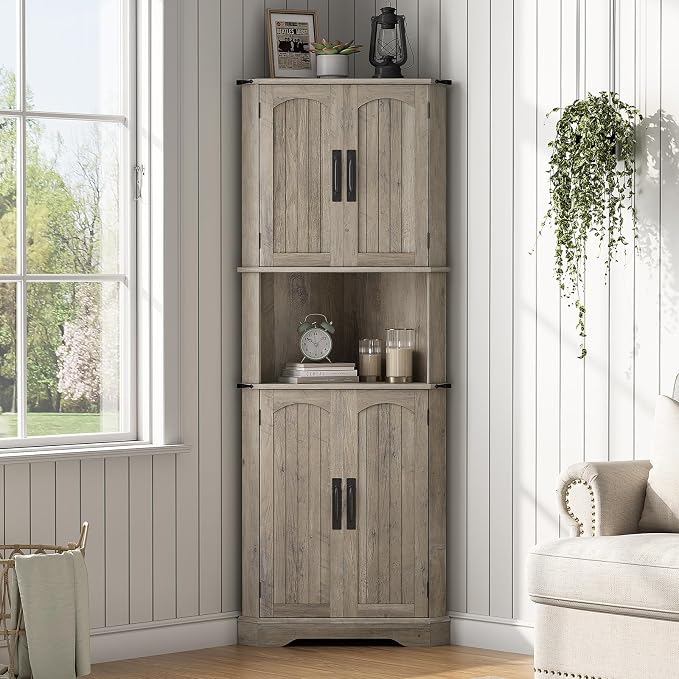 Maupvit Tall Corner Cabinet, Farmhouse Corner Storage Cabinet by MaupvitFurniture