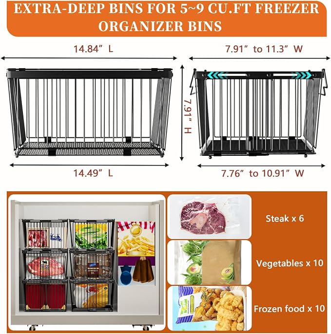 Large Freezer Organizer Bins，Upgraded Bottom Leak-Proof net，Fit 5 to 9 Cu Ft - Image 4