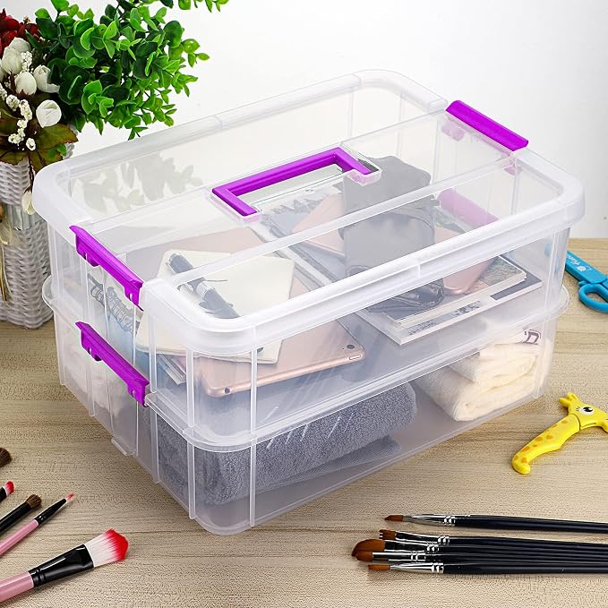 BTSKY 2 Layer Stack & Carry Box, Plastic Multipurpose Portable Storage - Image 5