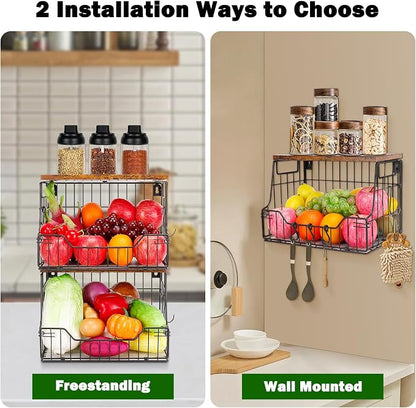 Livabber Fruit Basket for Kitchen, Metal Fruit Vegetable Storage Bin - Image 6