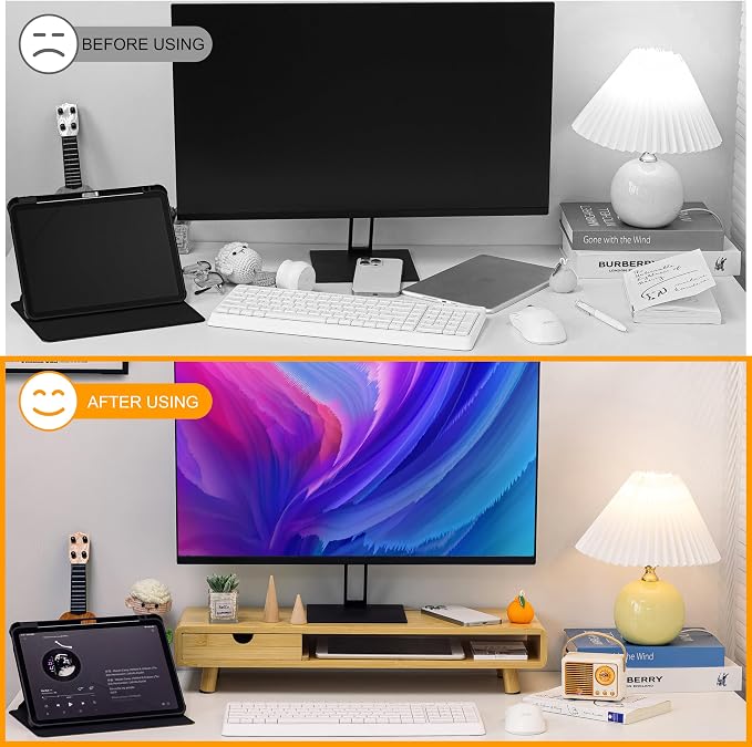 Homerays Monitor Stand with Drawer, Exquisite Computer Monitor Stand - Image 4