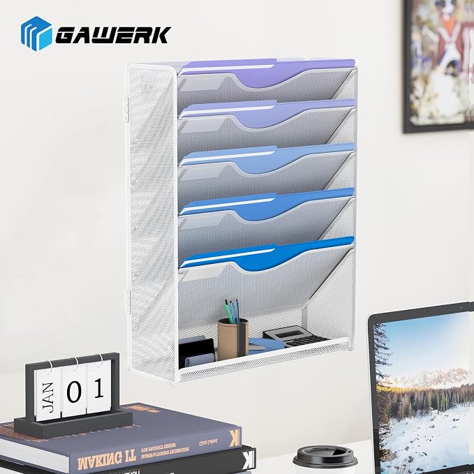 6 Tier Hanging File Organizer, Mesh Wall File Holder Paper Folder Rack - Image 6