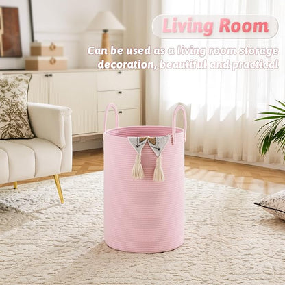 Laundry Basket, Woven Cotton Rope Laundry Hamper, 80L - Image 2