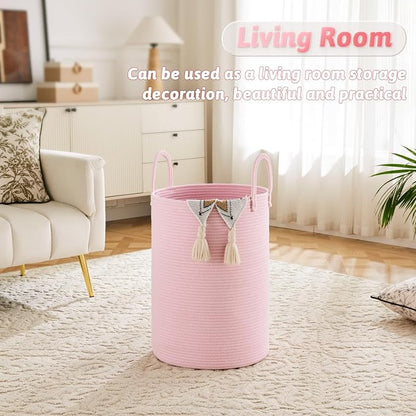 Laundry Basket, Woven Cotton Rope Laundry Hamper, 40L - Image 2