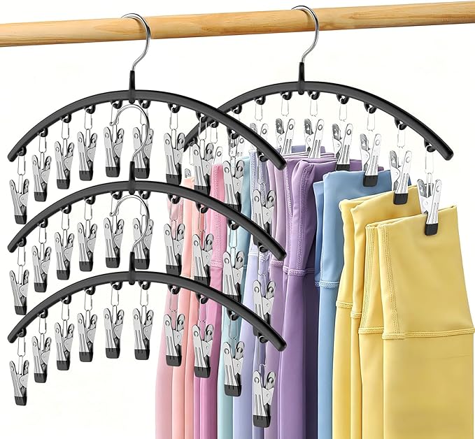 Legging Organizer for Closet, Metal Yoga Pants Hangers 4 Pack w/10 Clips Holds by Volnamal