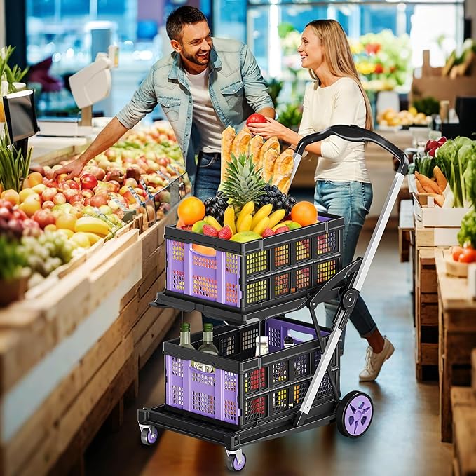 8-in-1 200LBS Collapsible Shopping Cart, Adjustable Handle Grocery Cart on - Image 2