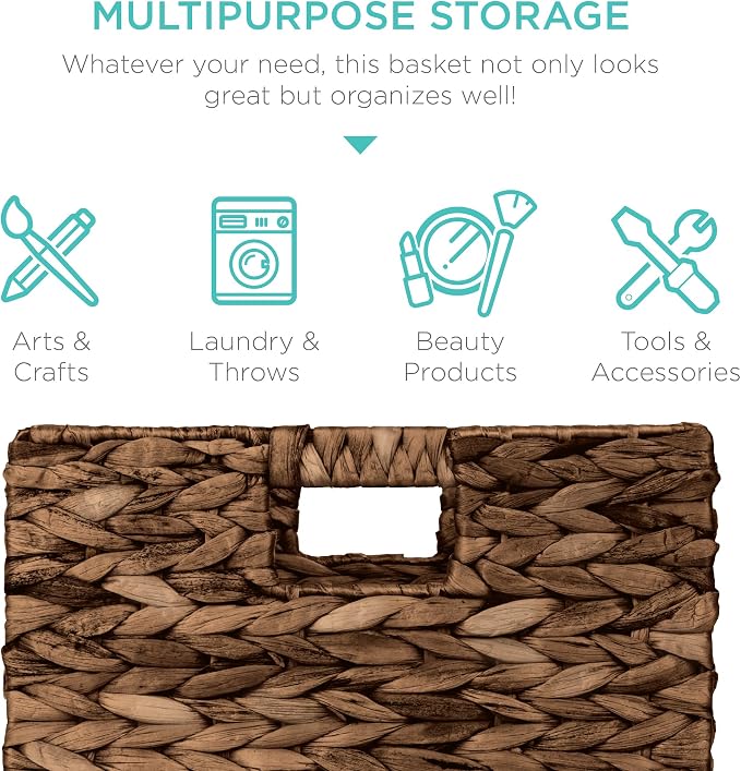 Best Choice Products 13x13in Pack of 5 Cube Storage Baskets, Water Hyacinth - Image 5