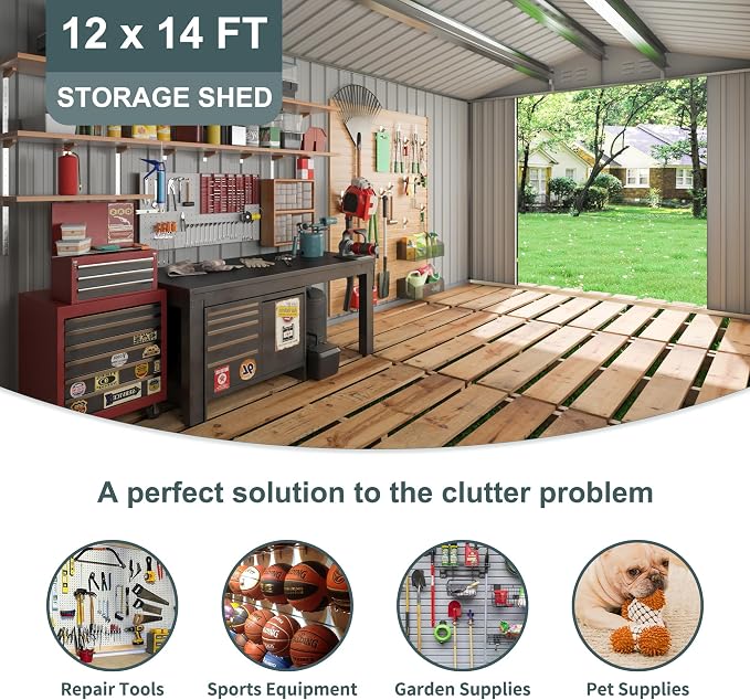 Polar Aurora 12x14 FT Outdoor Storage Shed Black | Garden Shed - Image 5