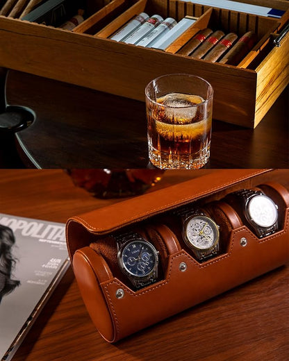 MR.OKAY 3 Watch Travel Case- Classic Leather Watch Case - Image 4