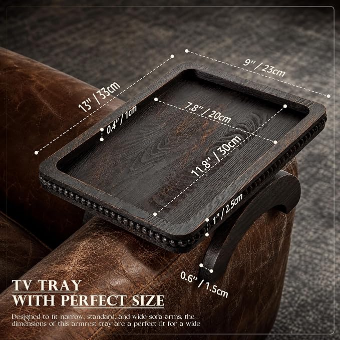 Pine Wood Sofa Arm Tray with Beaded Edge - Image 2