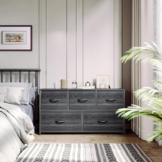 YITAHOME Dresser, Cool Black Wood Grain, 5 Drawers | Fabric Storage Tower - Image 2