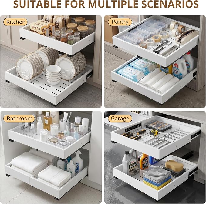 DOMNIU 2 Pack Pull Out Cabinet Organizers Width, Depth | Slide Out Drawers - Image 6