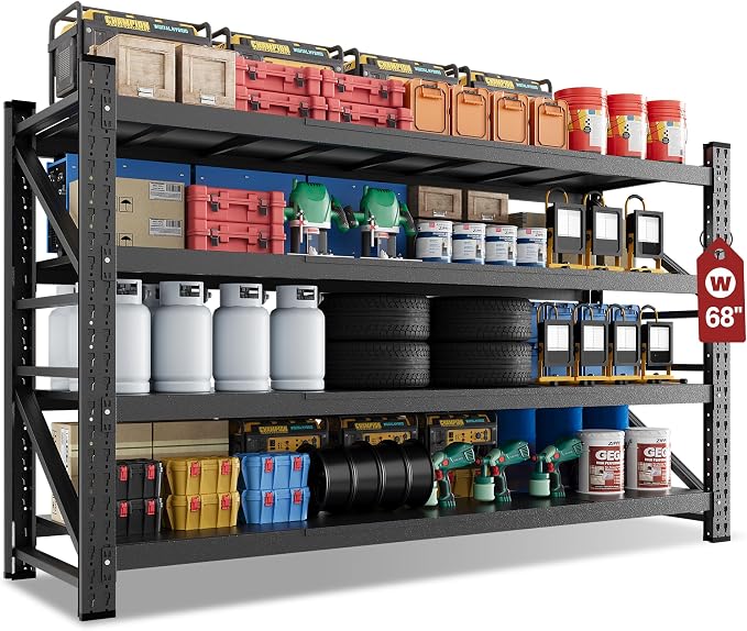 68" Wide Industrial Storage Shelves, 8000LBS Garage Shelving Heavy Duty by LISSIMO