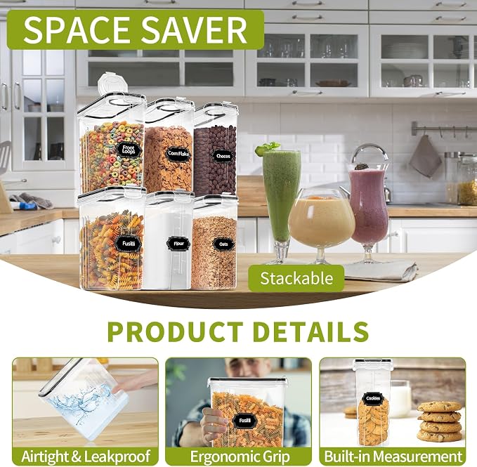 Skroam 4PCS Cereal Containers Storage, Airtight Food Storage Containers - Image 3