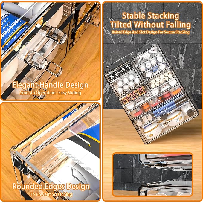 Cq acrylic Clear Stackable Storage Drawers, Plastic Makeup Organizer and - Image 4