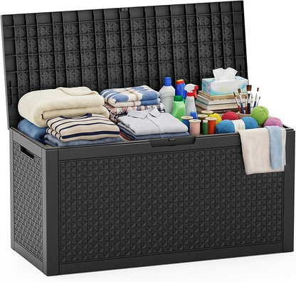 EasyUp 110 Gallon Deck Boxes Outdoor Waterproof, Resin Outside Storage Box by EASYUP