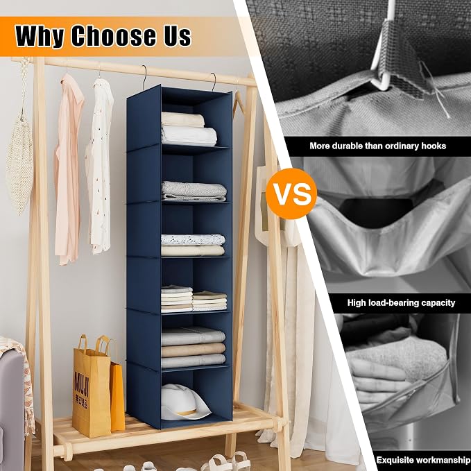 Hanging Closet Organizer and Storage 6-Shelf, Easy Mount Foldable Hanging - Image 7