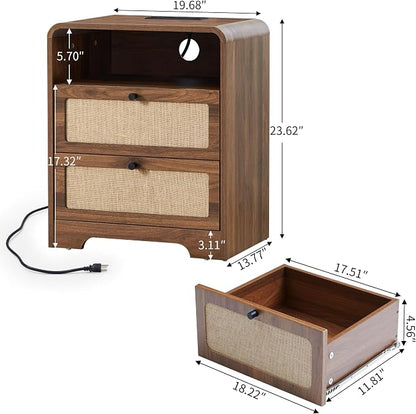 Modern Night Stand with Charging Station and 2 Drawers, Wooden Side Table - Image 2