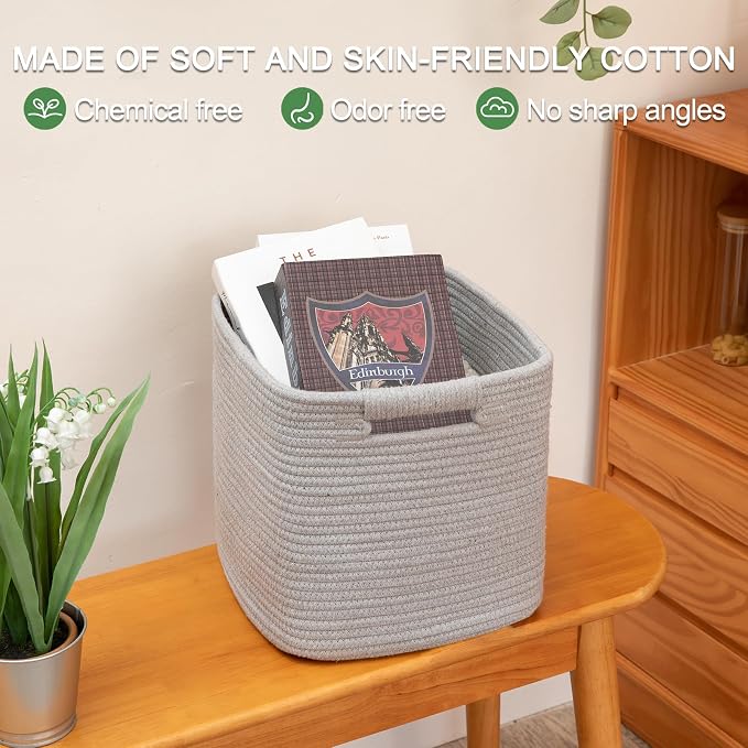OIAHOMY Storage Cubes 11 Inch Bins-3-Pack, Cotton Rope Woven Baskets - Image 5