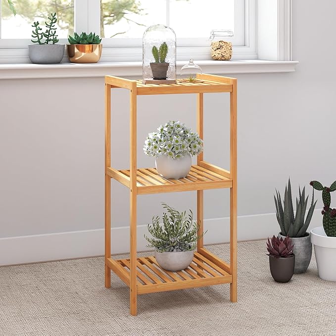 kinbor 3-Tier Bamboo Shelf Freestanding, Bathroom Standing, Natural Bamboo - Image 4