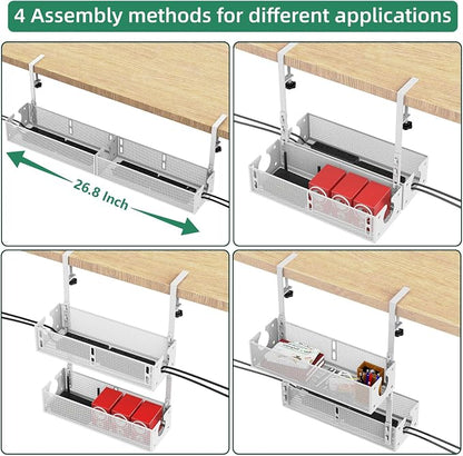 Multi-Model Under Desk Cable Management Tray 2 Packs Metal Under Desk Wire - Image 7