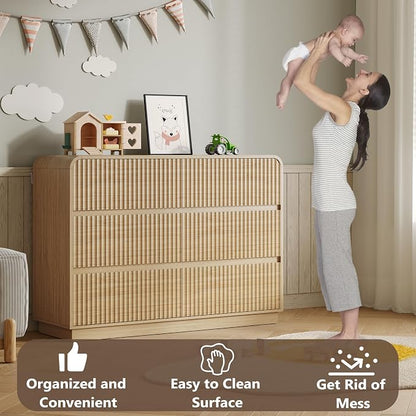 Dresser for Bedroom with 6 Drawers, Fluted Chest of Drawers with Round Curved - Image 5