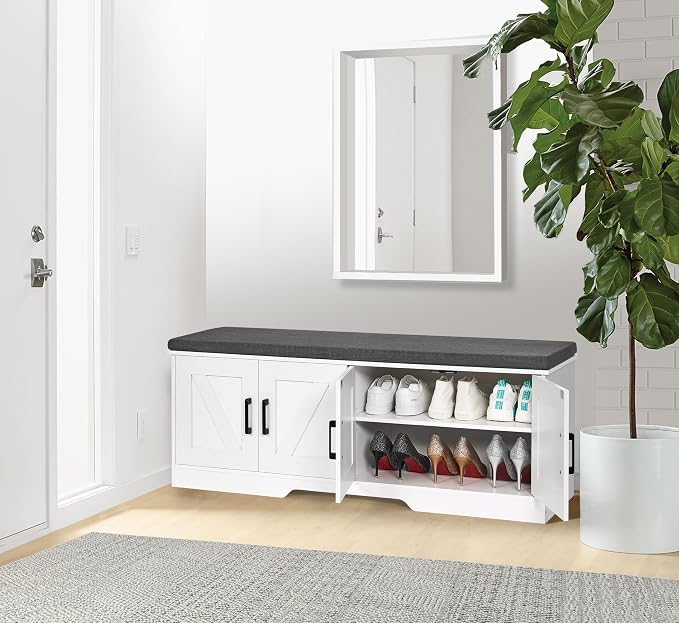 HOMSHO Farmhouse Shoe Storage Bench - Image 6