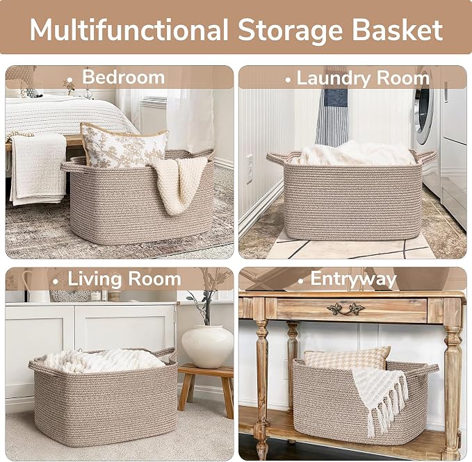 Goodpick Large Woven Storage Basket, 21.6" x 14.9" x 11.8" Blanket Basket - Image 4