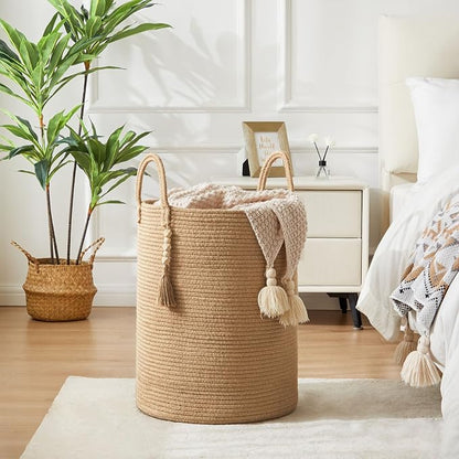 Jute Woven Rope Laundry Hamper, Tall Laundry Basket - Image 2