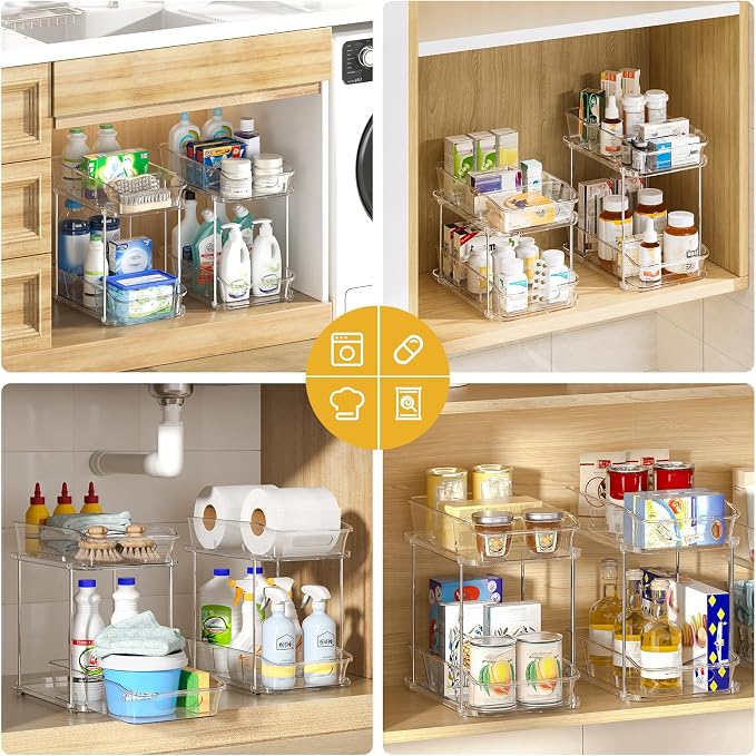 Delamu 2-Tier Under Sink Organizers and Storage, Pull Out Kitchen Pantry - Image 5