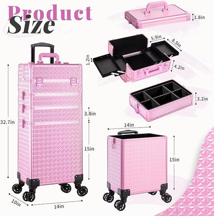 AROUS 5 in 1 Rolling Makeup Train Case Cosmetology Case on Wheels Large - Image 3