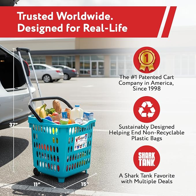 dbest products Bigger GoCart Grocery Cart Rolling Shopping Laundry Basket on - Image 3