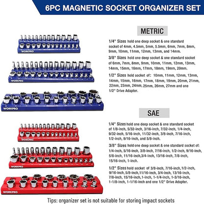 WORKPRO Magnetic Socket Organizer Set, 6-Piece Socket Holder Set Includes 1/4" - Image 2